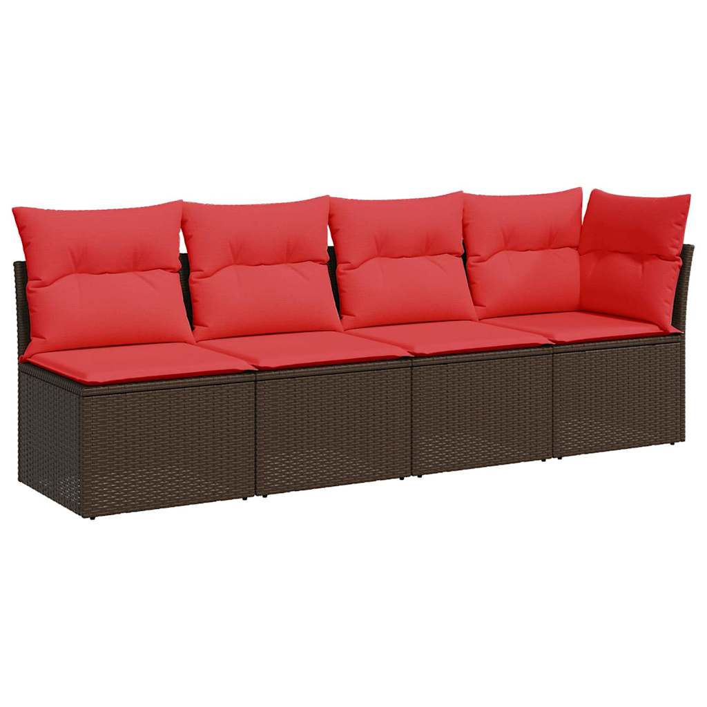 Garden Sofa with Cushions 4-Seater Brown Poly Rattan